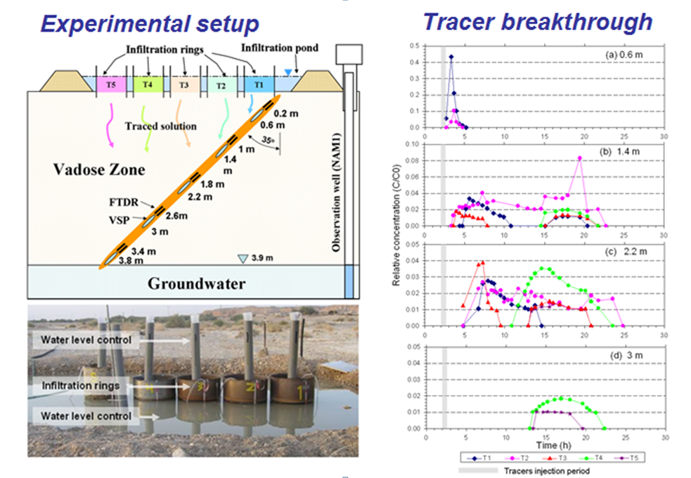 In-situ monitoring of water percolation and tracers migration through the vadose zone